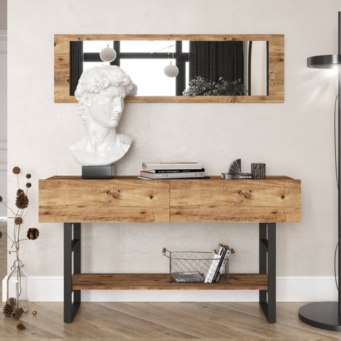Hanah Home Consola Ml24-A Moderna Industrial Pino Atlántico con Espejo